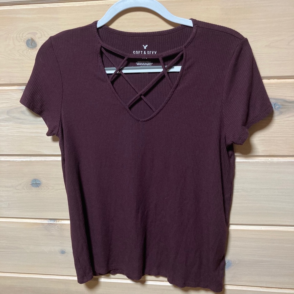 Burgundy AE soft and sexy criss cross top